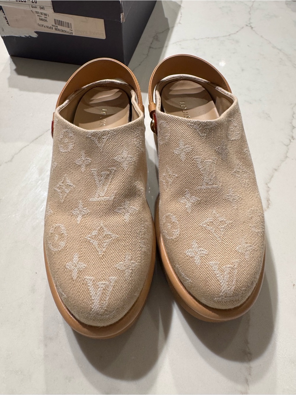 Louis Vuitton Beige Monogram Canvas Slip-On Clogs
